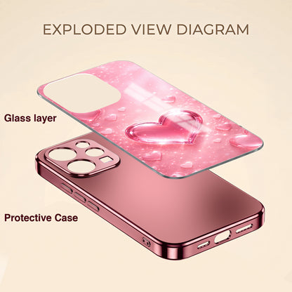 Vivo V70 5G Luxury 3D Jelly Heart Pink Electroplated Glass Phone Back Case