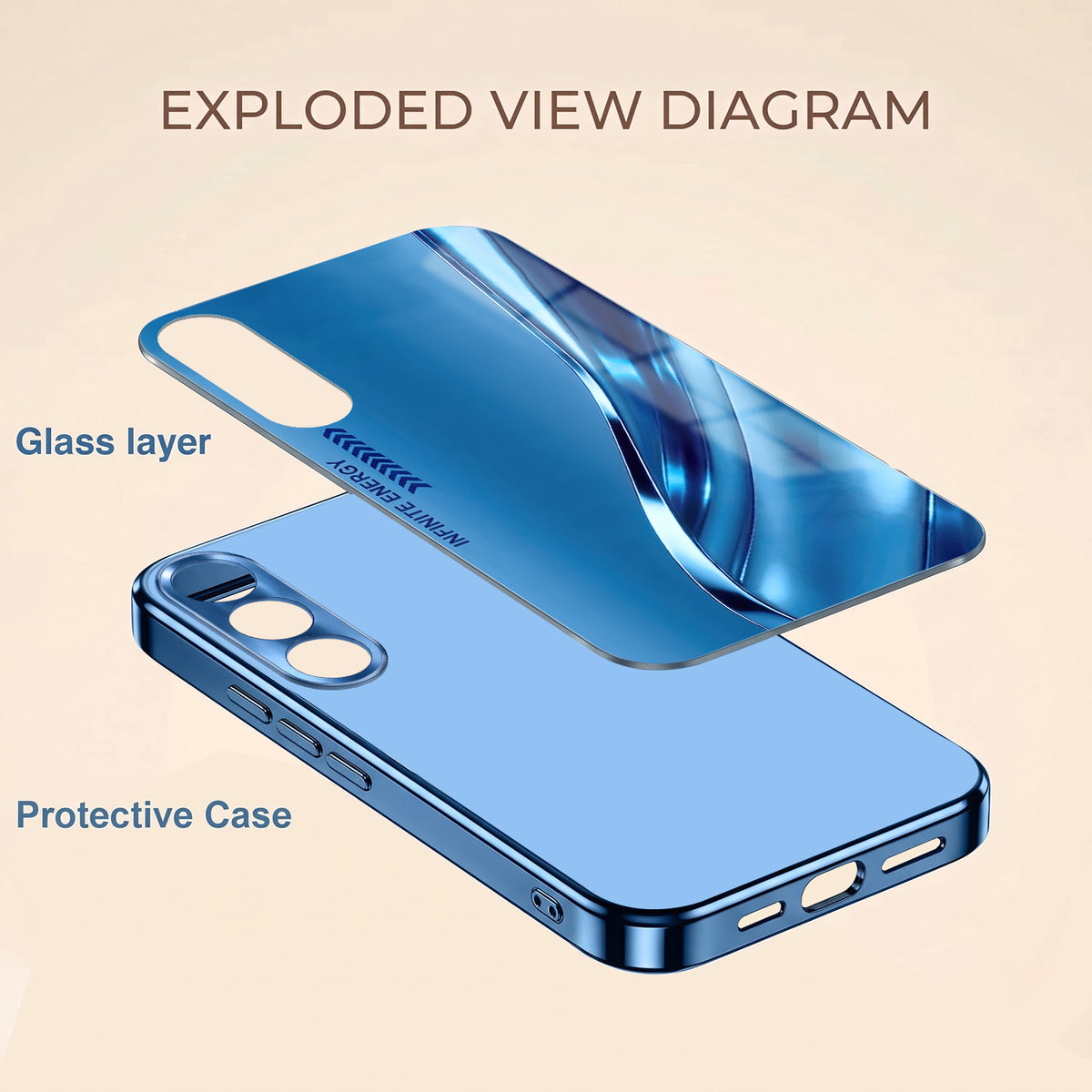Vivo V70 FE 5G Luxury Infinity Energy Blue Electroplated Glass Phone Back Case