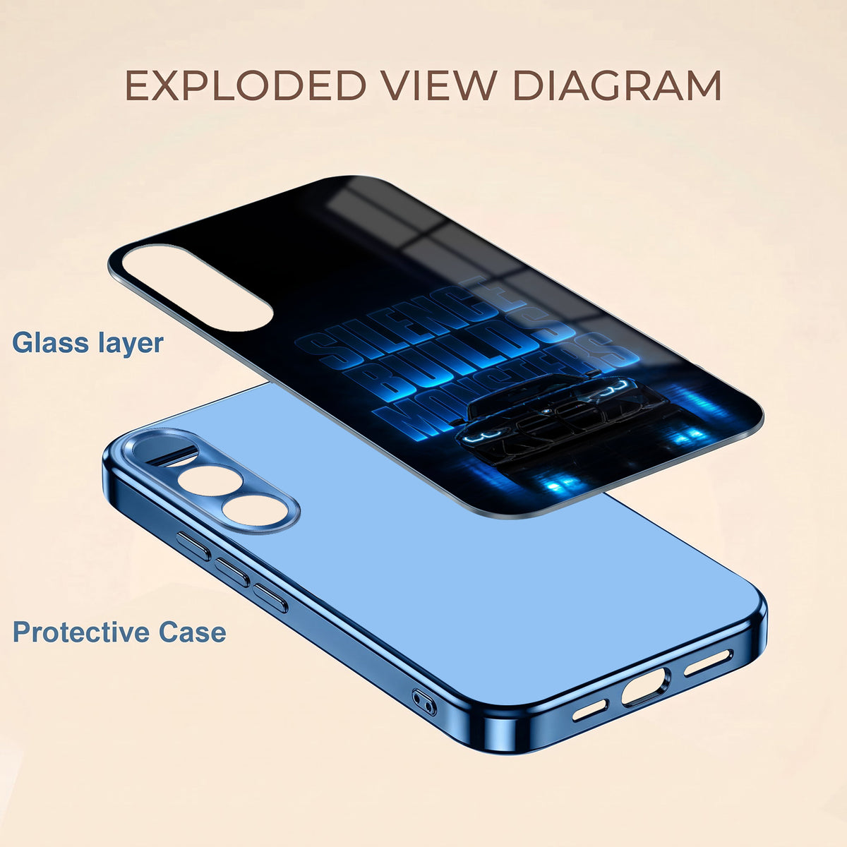 Vivo V70 FE 5G Silence Build Monsters Blue Electroplated Glass Phone Back Case