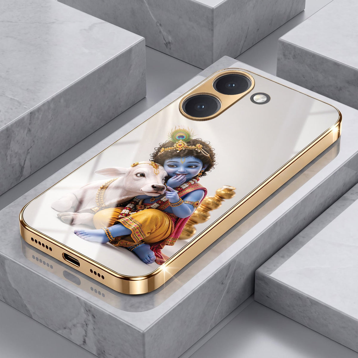 Poco X8 Pro 5G Bal Krishna Blessings Gold Electroplated Glass Phone Back Case