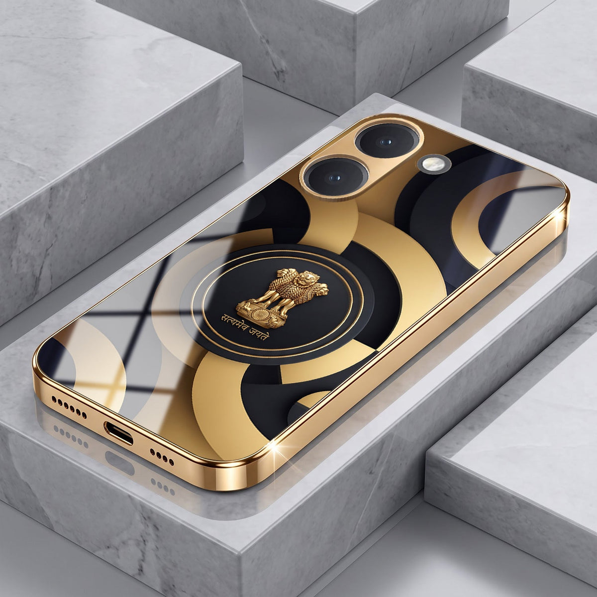 Poco X8 Pro 5G Royal Emblem Gold Electroplated Glass Phone Back Case