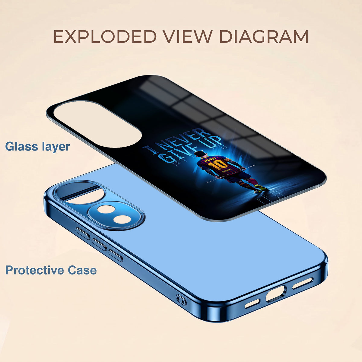 Vivo V40 Pro 5G Never Give Up Blue Electroplated Glass Phone Back Case