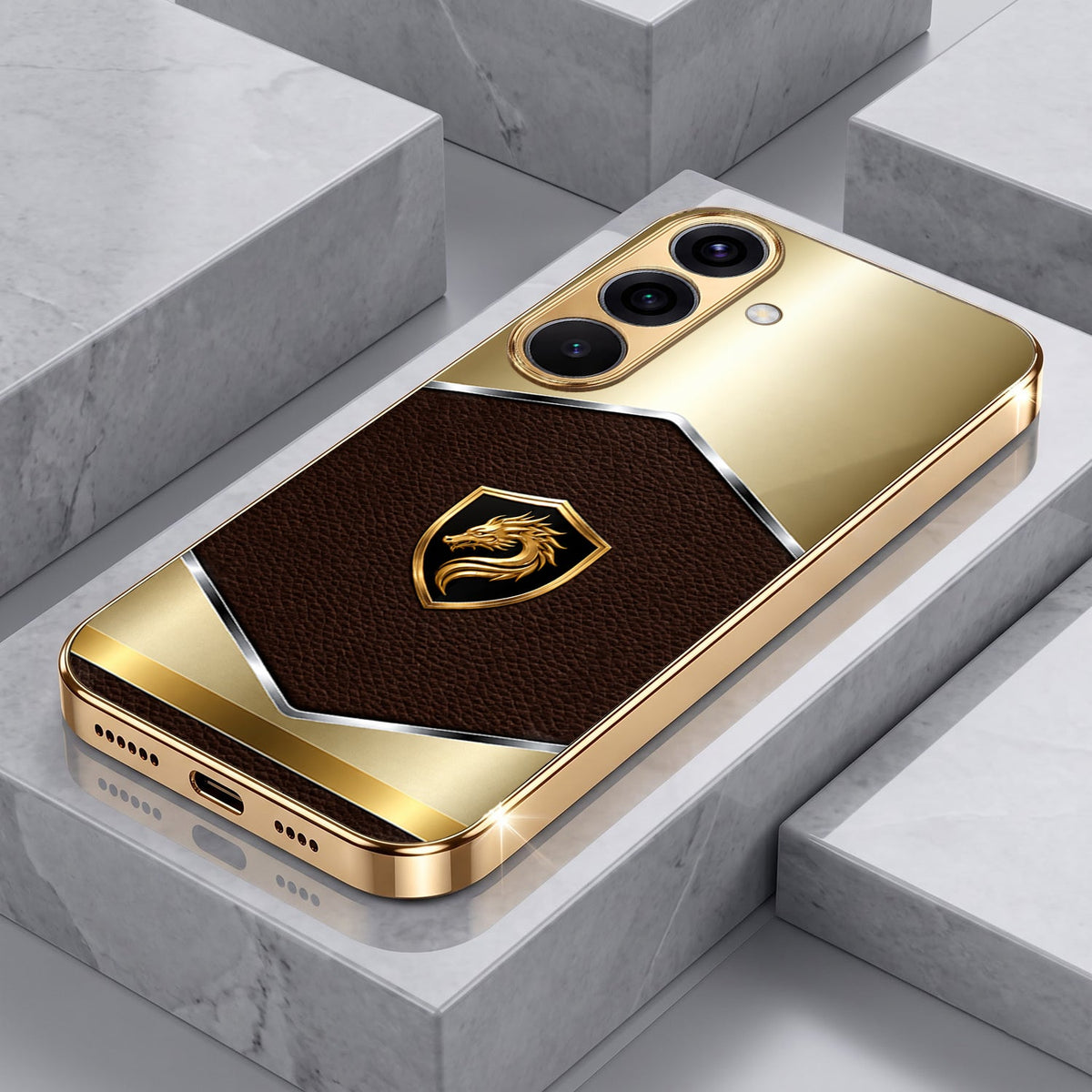 Samsung Galaxy A56 5G Dragon Crest Gold Electroplated Glass Phone Back Case