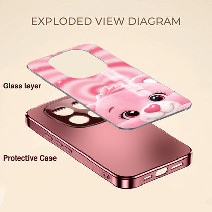 Redmi Note 15 Pro+ 5G Luxury Cute Teddy Pink Electroplated Glass Phone Back Case