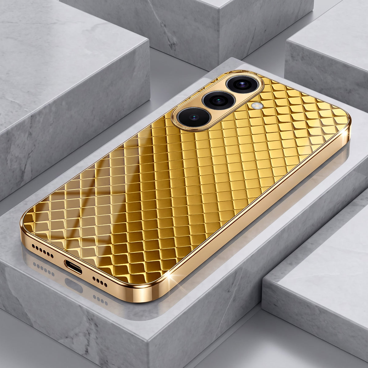 Samsung Galaxy A36 5G Golden Criss Cross Gold Electroplated Glass Phone Back Case