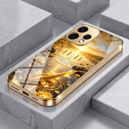 Oppo Reno 15 5G 11:11 Manifestation Gold Electroplated Glass Phone Back Case