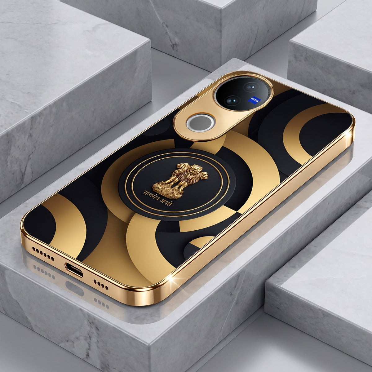Vivo V50 5G Royal Emblem Gold Electroplated Glass Phone Back Case