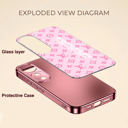 Vivo V40 Pro 5G Luxury Monogram Pink Electroplated Glass Phone Back Case
