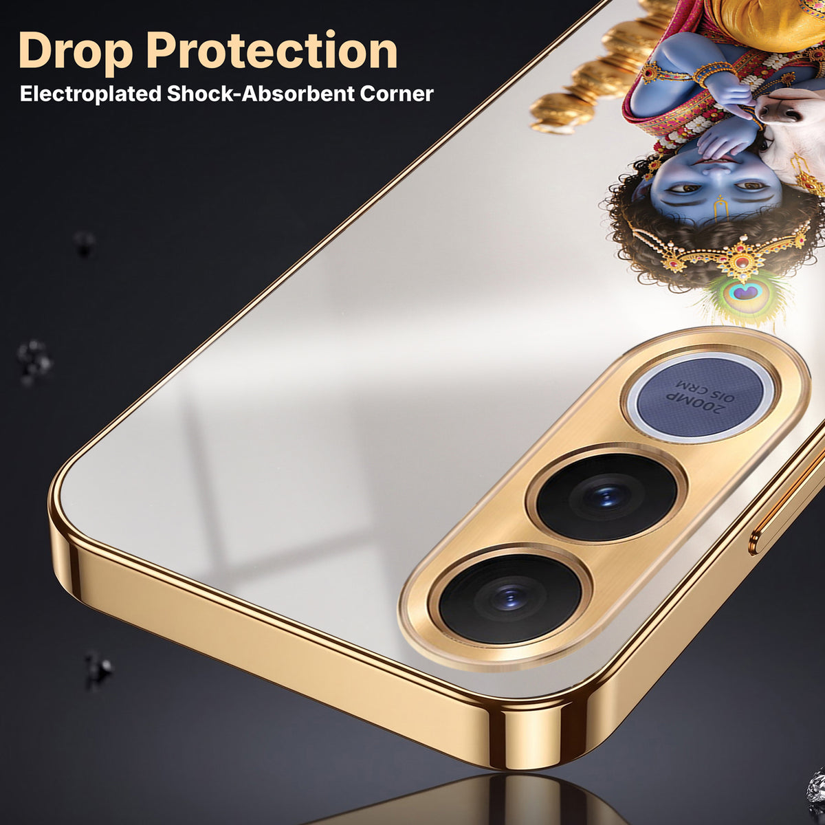 Vivo V70 Fe Bal Krishna Blessings Gold Electroplated Glass Phone Back Case