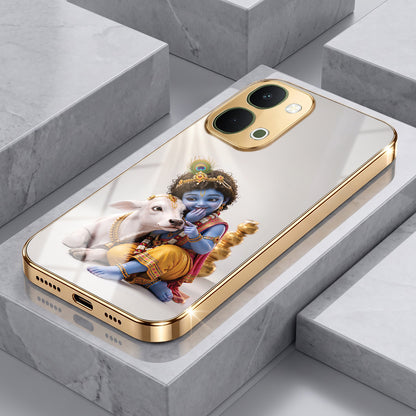 Vivo T5x 5G Bal Krishna Blessings Gold Electroplated Glass Phone Back Case