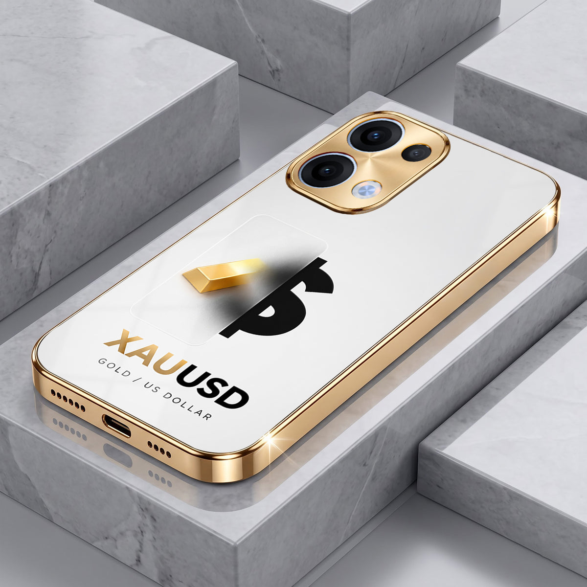 Oppo Reno 13 5G Luxury XAU/USD Gold Electroplated Glass Phone Back Case