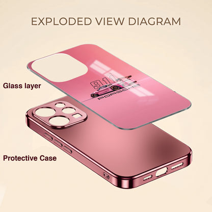 Vivo V70 5G Luxury Porsche 911 Pink Electroplated Glass Phone Back Case