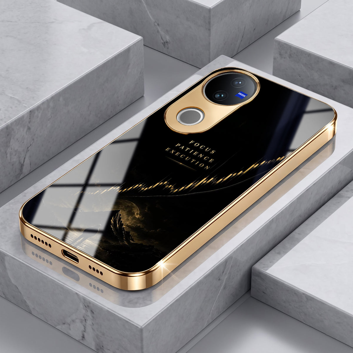 Vivo V50 5G Focus Electroplated Gold Electroplated Glass Phone Back Case
