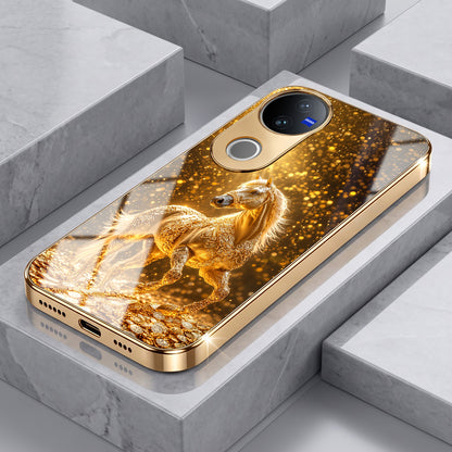 Vivo V50 5G Golden Horse Sparkle Gold Electroplated Glass Phone Back Case