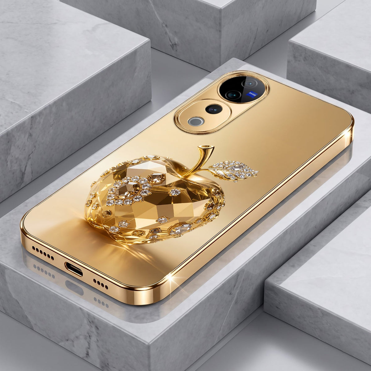 Vivo V40 Pro 5G Golden Apple Gold Electroplated Glass Phone Back Case