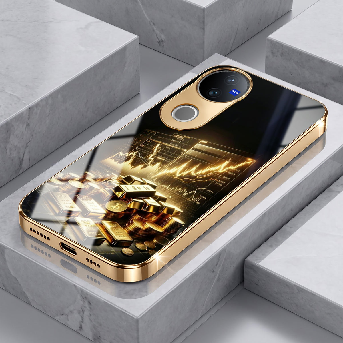 Vivo V50 5G Luxury Wealth Trader Gold Electroplated Glass Phone Back Case