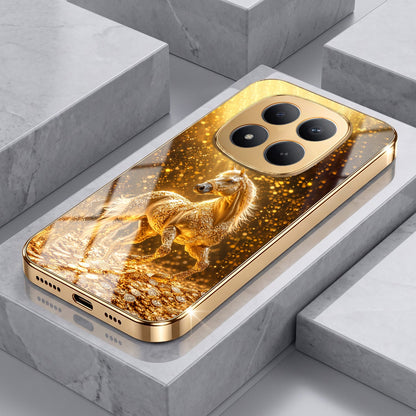 Redmi Note 15 Pro+ 5G Golden Horse Sparkle Gold Electroplated Glass Phone Back Case