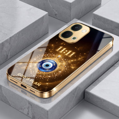 Vivo T5x 5G God’s Plan Evil Eye Gold Electroplated Glass Phone Back Case