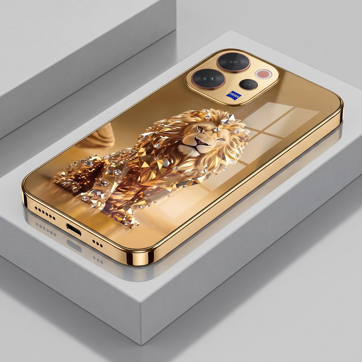 Vivo V70 5G Luxury Lion Gold Electroplated Glass Phone Back Case