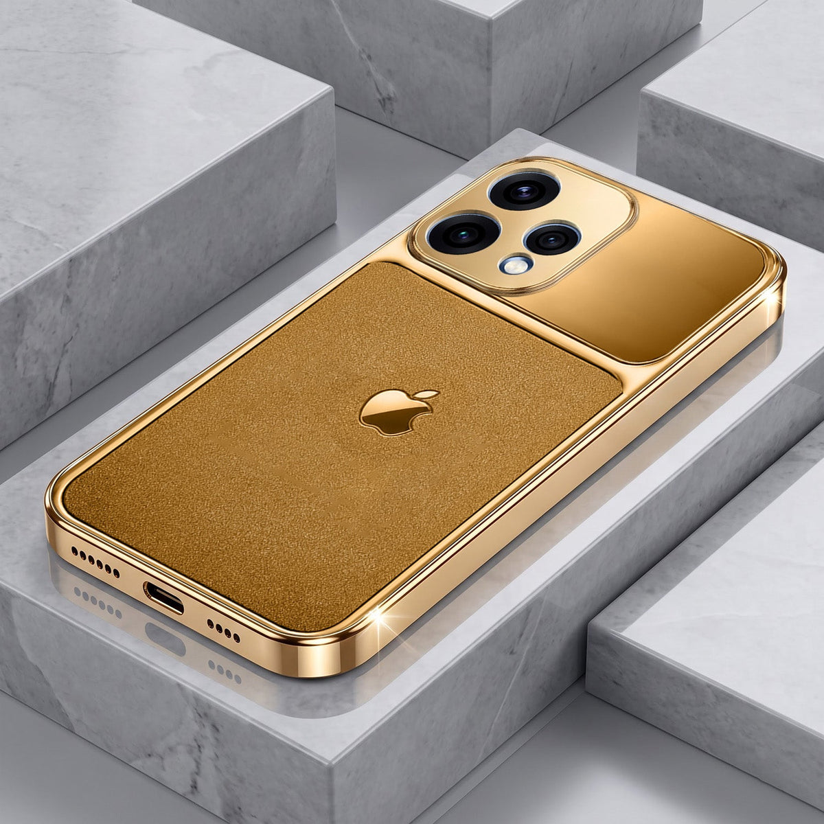 Oppo Reno 15 5G Royal Touch Apple Gold Electroplated Glass Phone Back Case