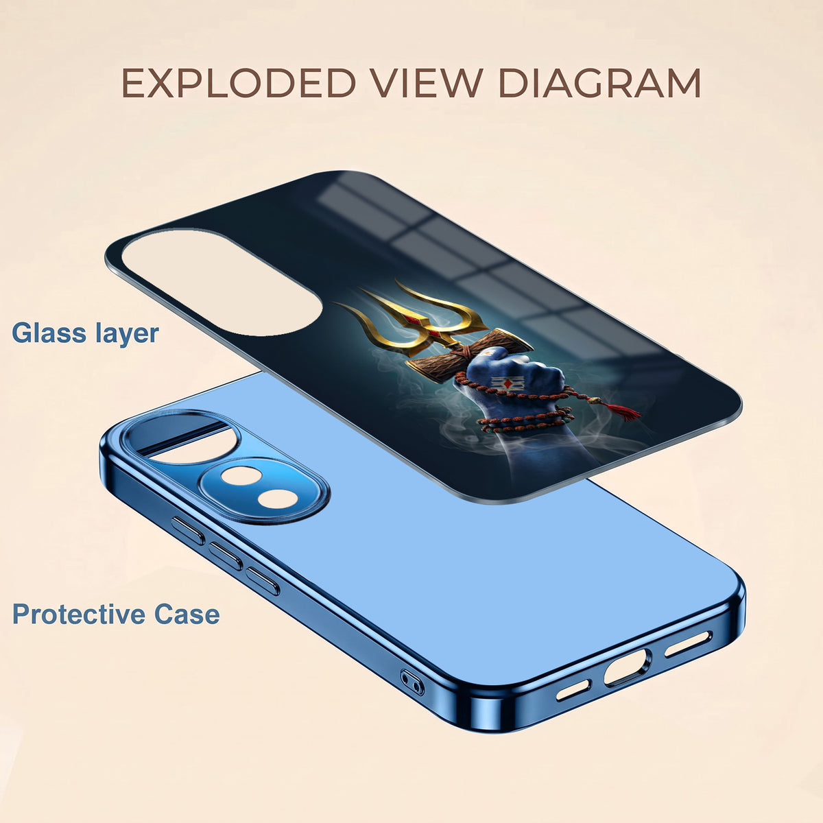 Vivo V40 Pro 5G Divine Shiva Trisul Blue Electroplated Glass Phone Back Case
