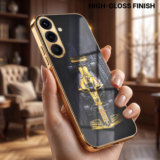 Samsung Galaxy A36 5G F1 Racing Car Gold Electroplated Glass Phone Back Case