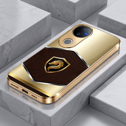 Vivo V50 5G Dragon Crest Gold Electroplated Glass Phone Back Case