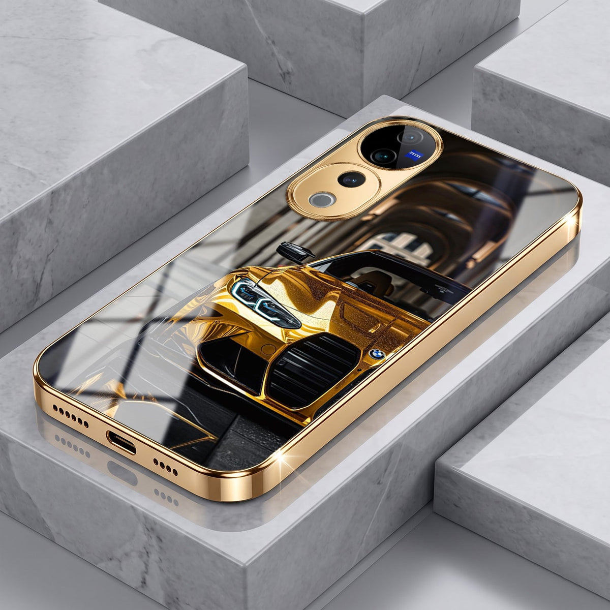 Vivo V40 Pro 5G Golden BMW Gold Electroplated Glass Phone Back Case