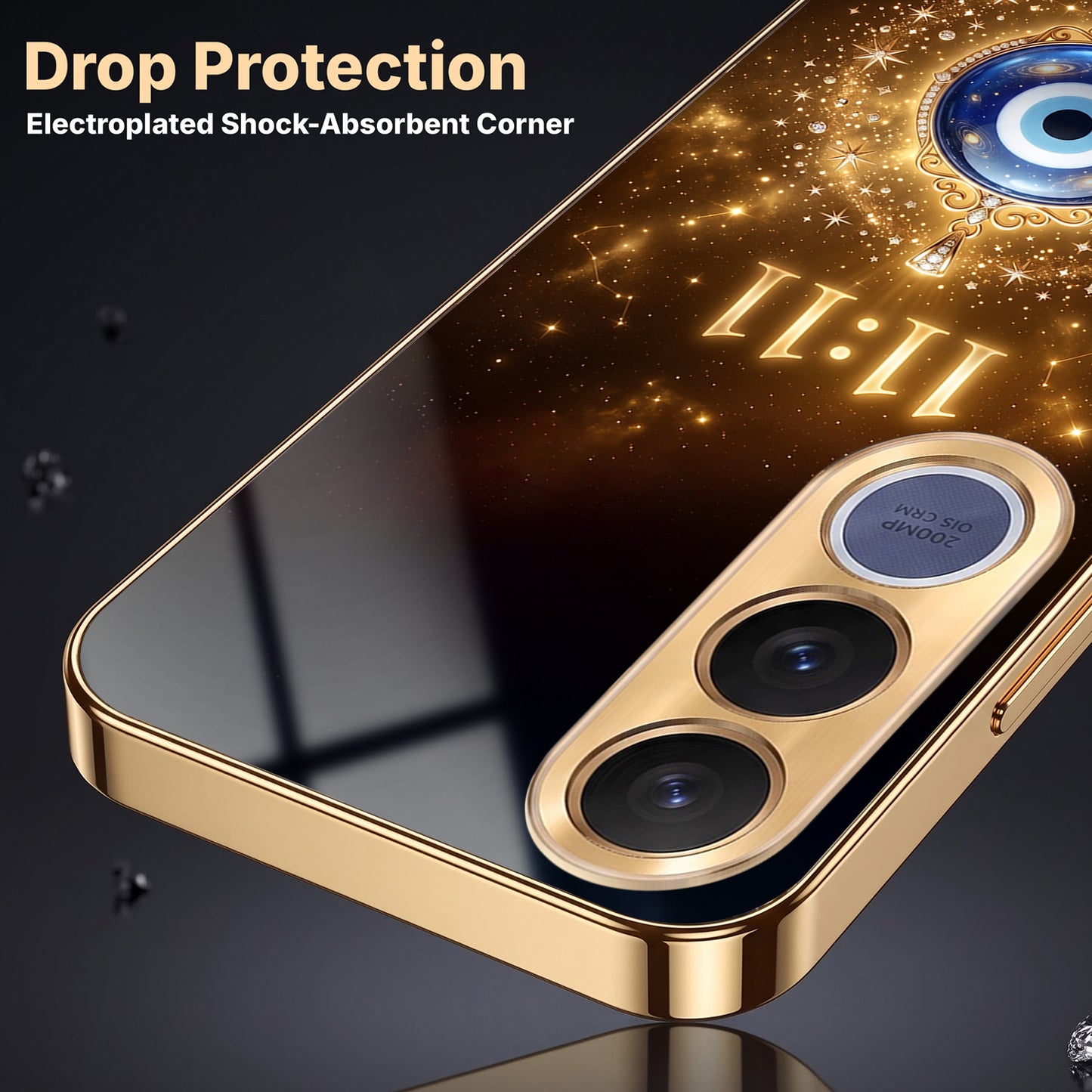 Vivo V70 Fe God’s Plan Evil Eye Gold Electroplated Glass Phone Back Case