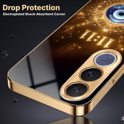 Vivo V70 Fe God’s Plan Evil Eye Gold Electroplated Glass Phone Back Case