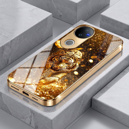 Vivo V50 5G Luxury Tiger Gold Electroplated Glass Phone Back Case