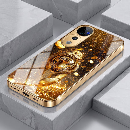 Vivo V40 Pro 5G Luxury Tiger Gold Electroplated Glass Phone Back Case
