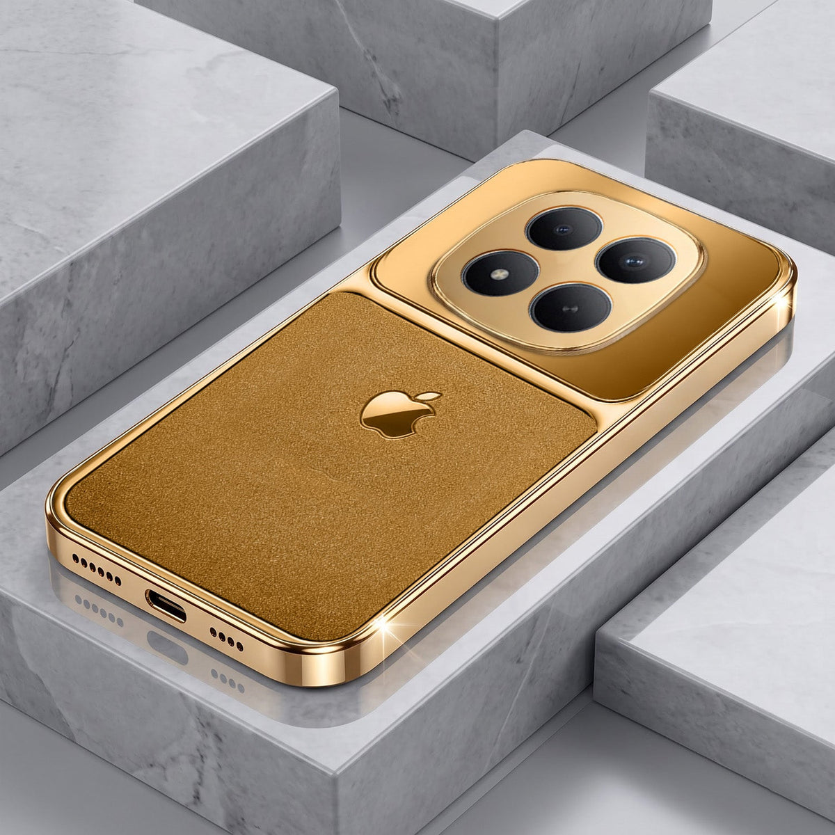 Redmi Note 15 Pro+ 5G Royal Touch Apple Gold Electroplated Glass Phone Back Case