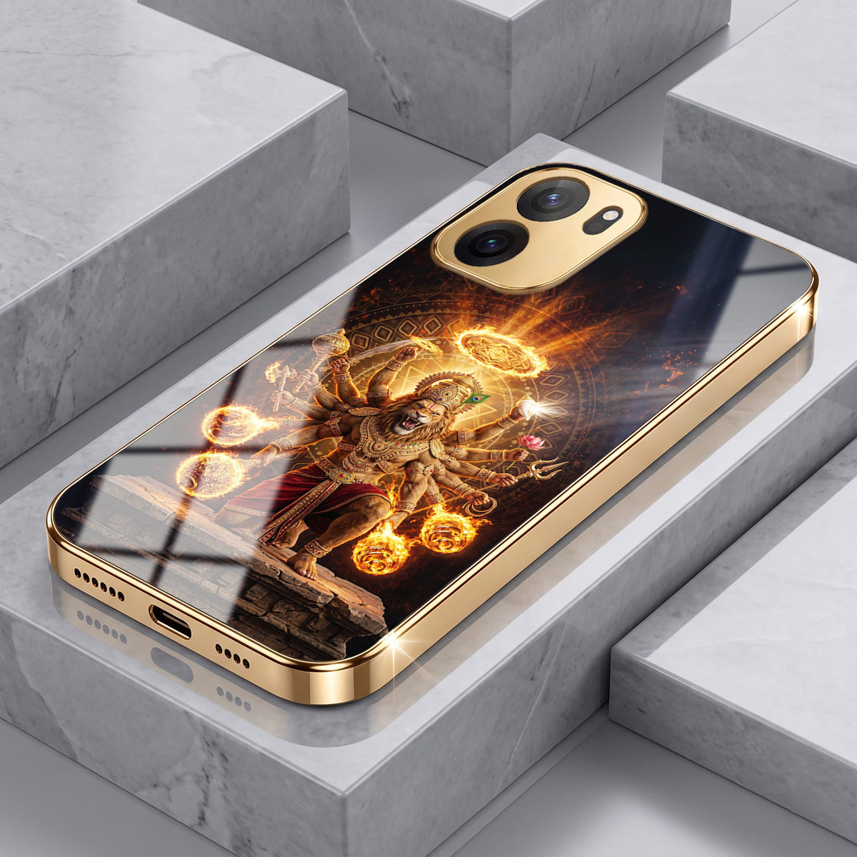 OnePlus Nord CE6 5G Lord Narasimha Gold Electroplated Glass Phone Back Case