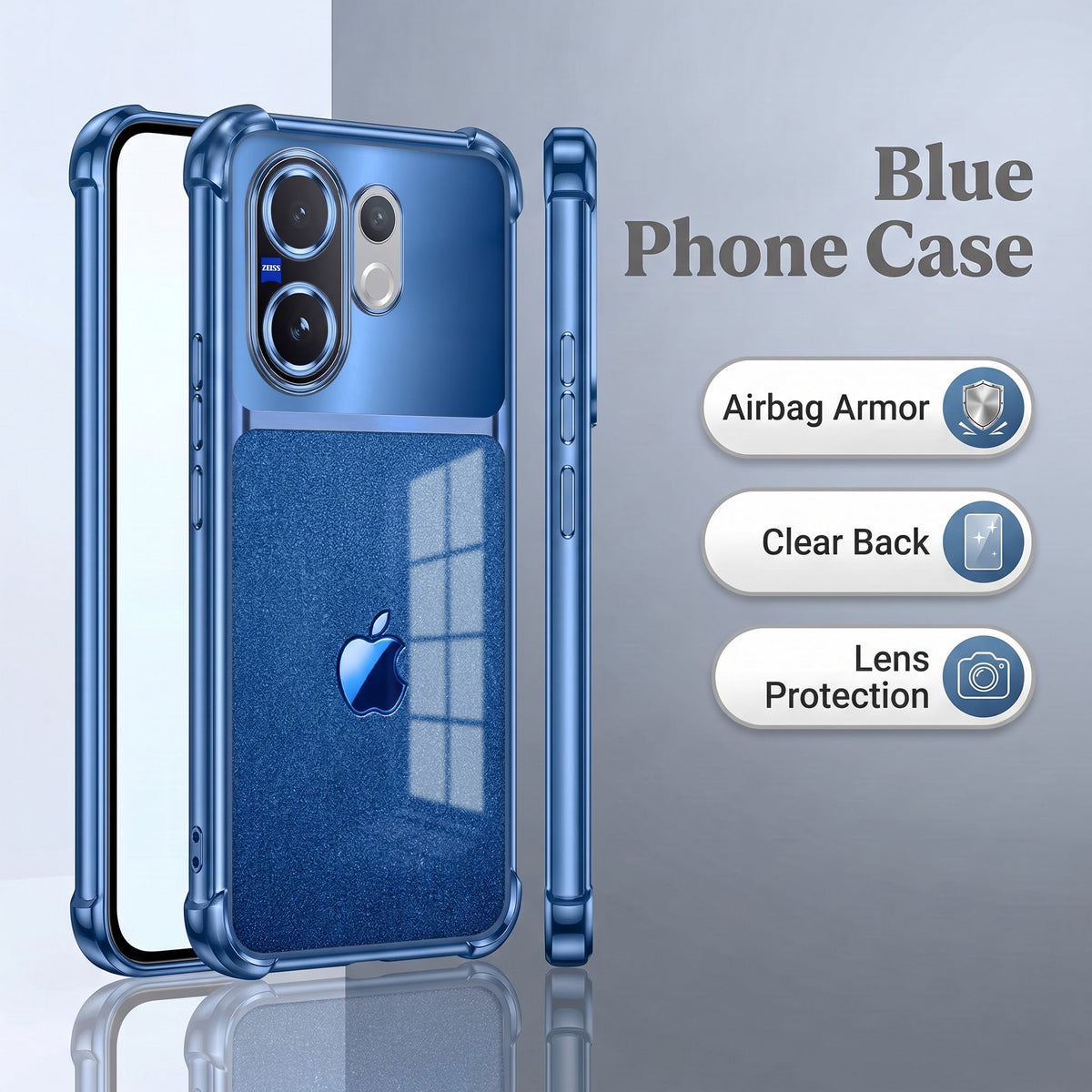 Vivo V60 5G Apple Blue Glitter Dual-Tone Transparent Airbags Case