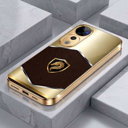 Vivo V40 Pro 5G Dragon Crest Gold Electroplated Glass Phone Back Case
