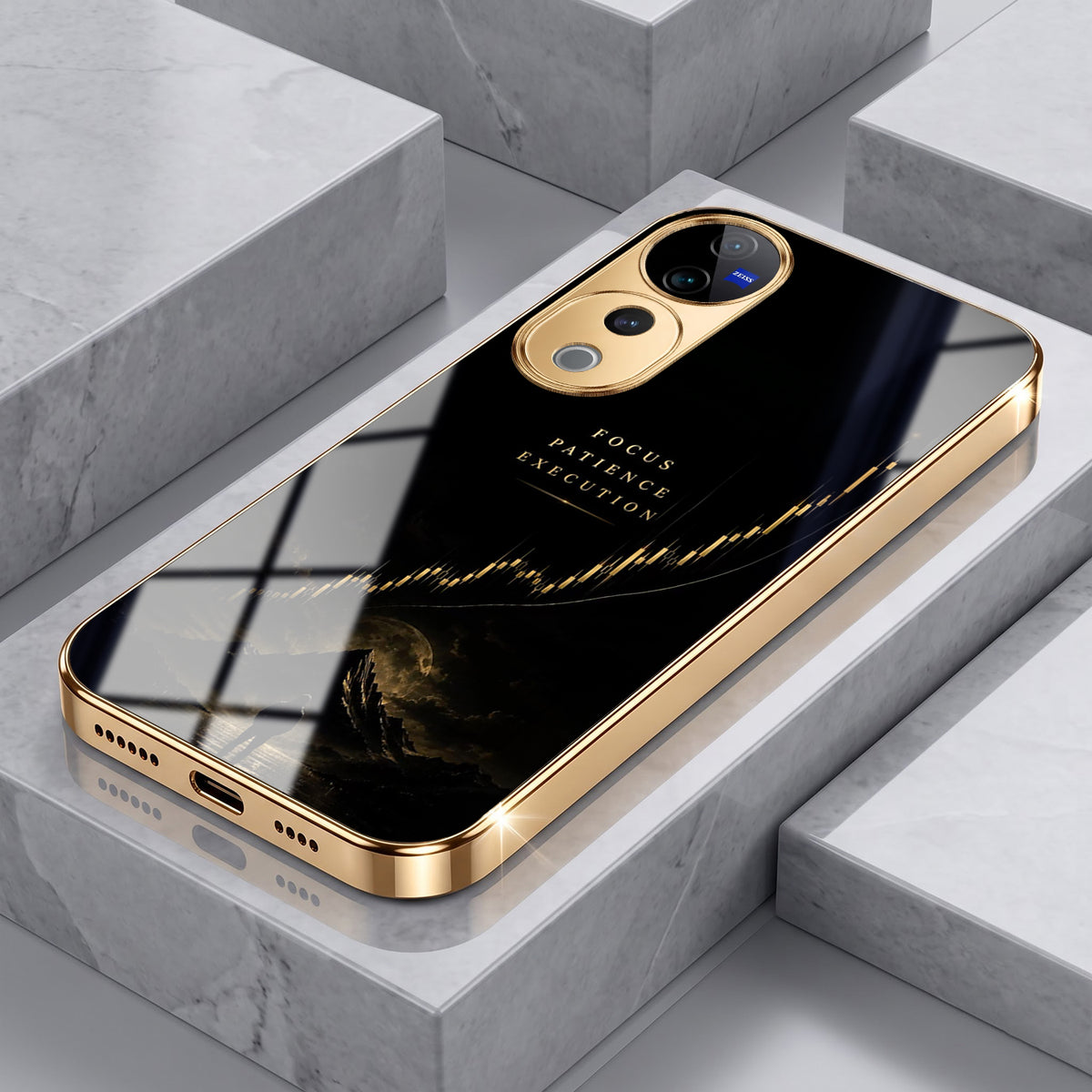Vivo V40 Pro 5G Focus Electroplated Gold Electroplated Glass Phone Back Case