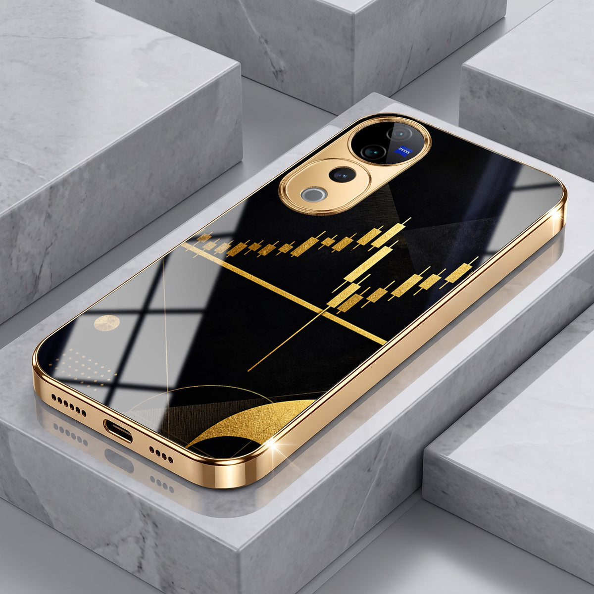 Vivo V40 Pro 5G Trading Candles Gold Electroplated Glass Phone Back Case