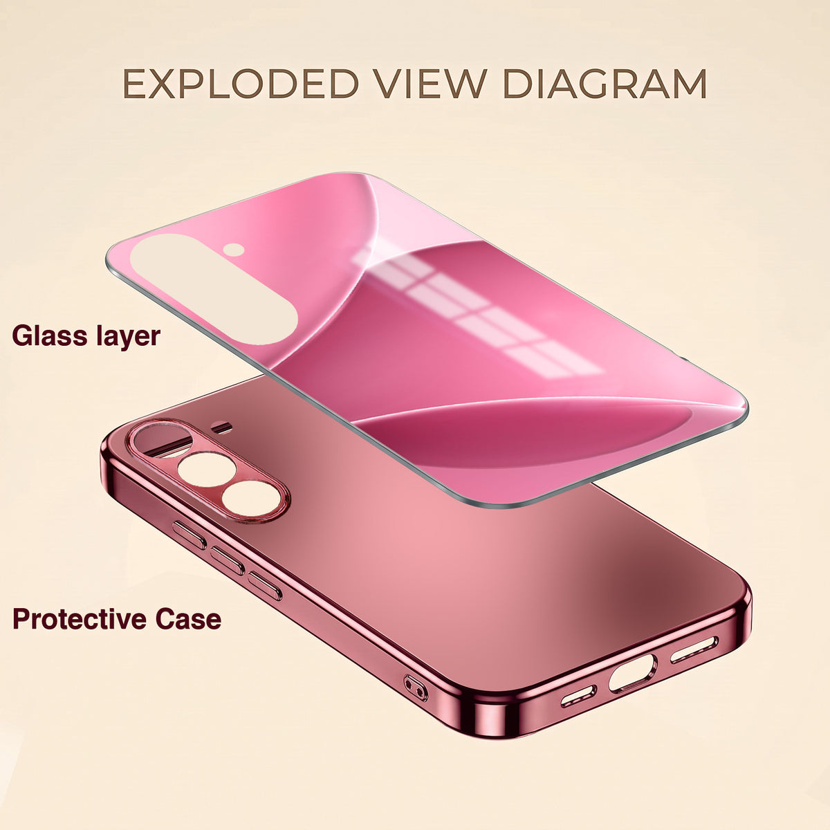 Samsung Galaxy A36 5G Luxury Glossy Wave Pink Electroplated Glass Phone Back Case