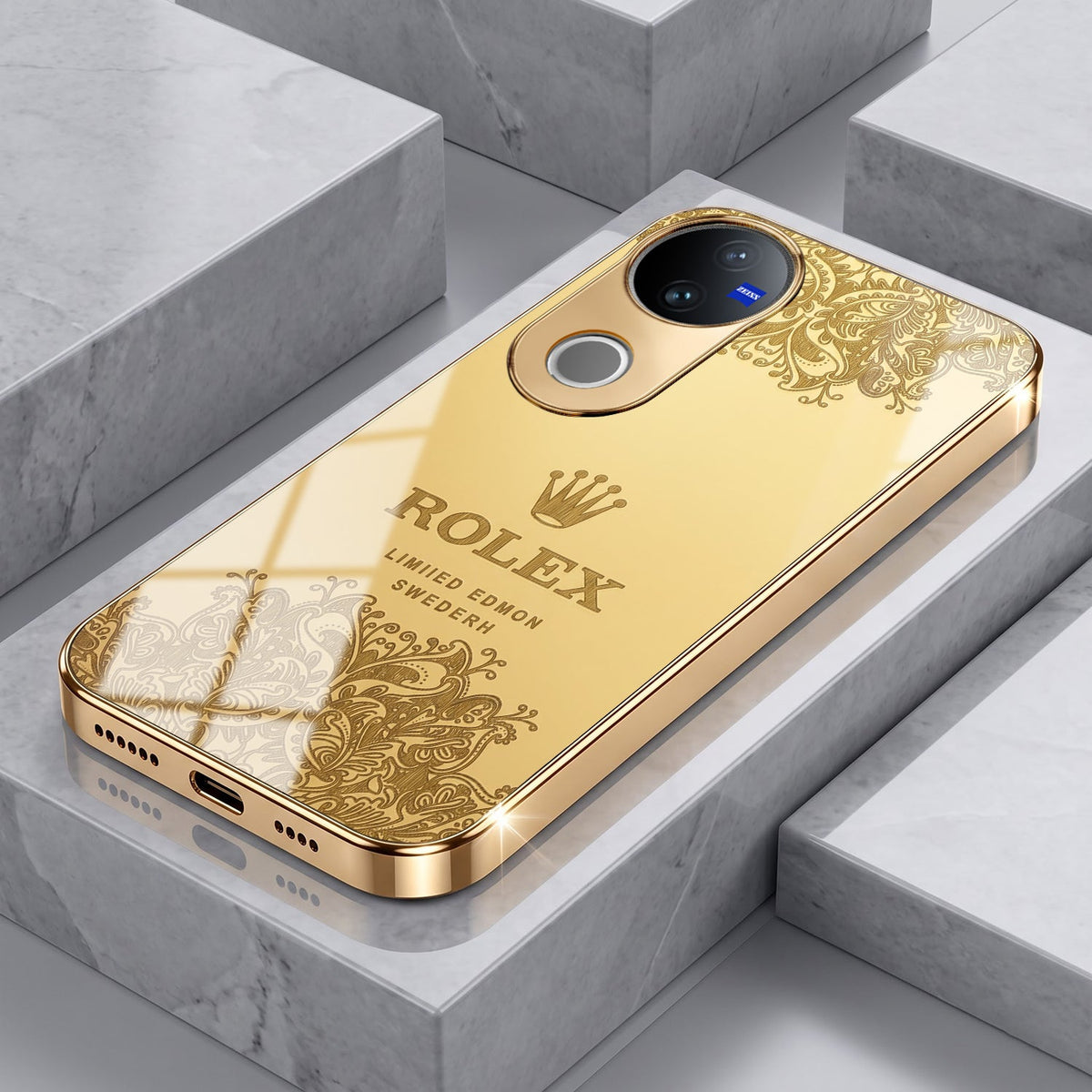 Vivo V50 5G Rolex Crown Gold Electroplated Glass Phone Back Case