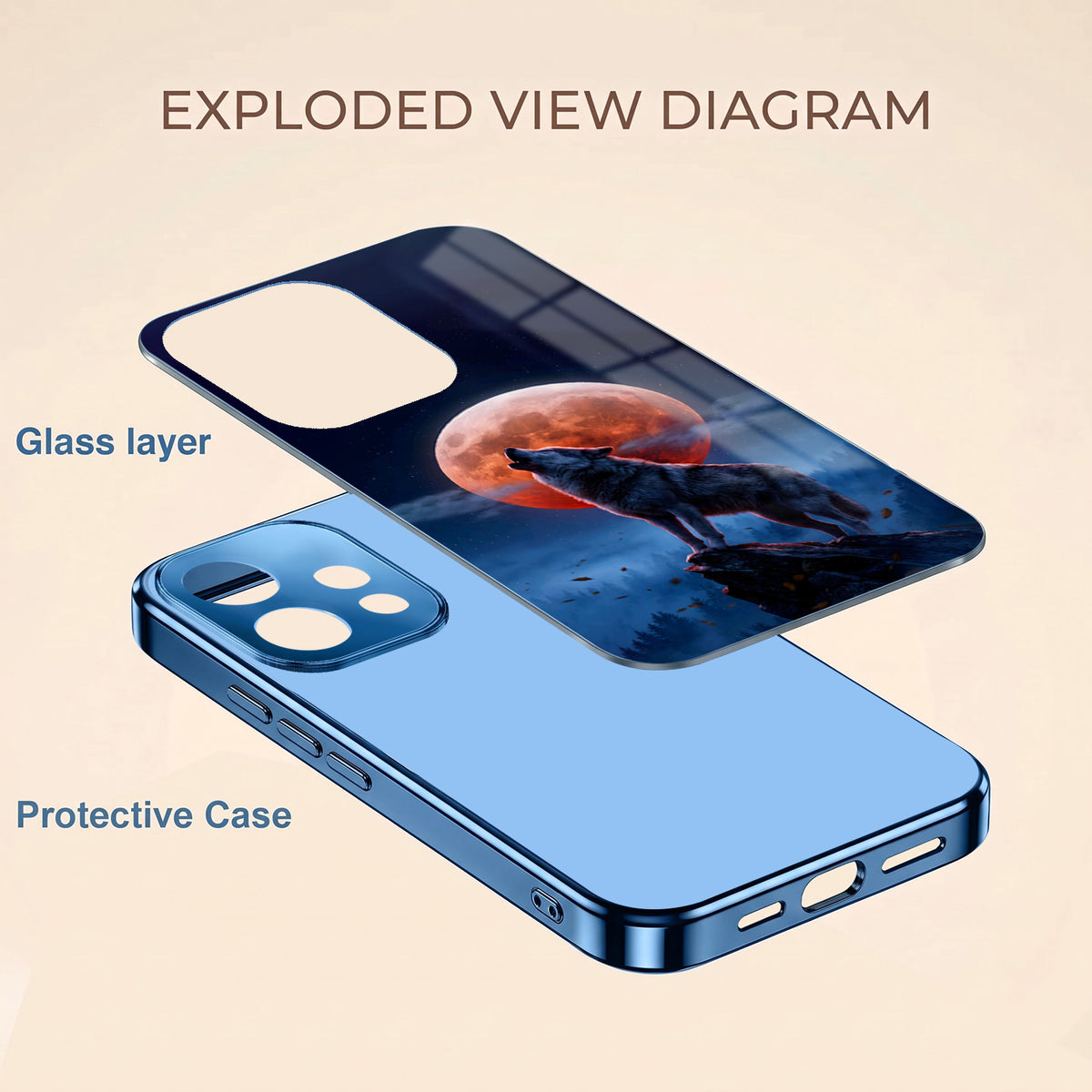 Oppo Reno 15 5G Lunar Wolf Blue Electroplated Glass Phone Back Case