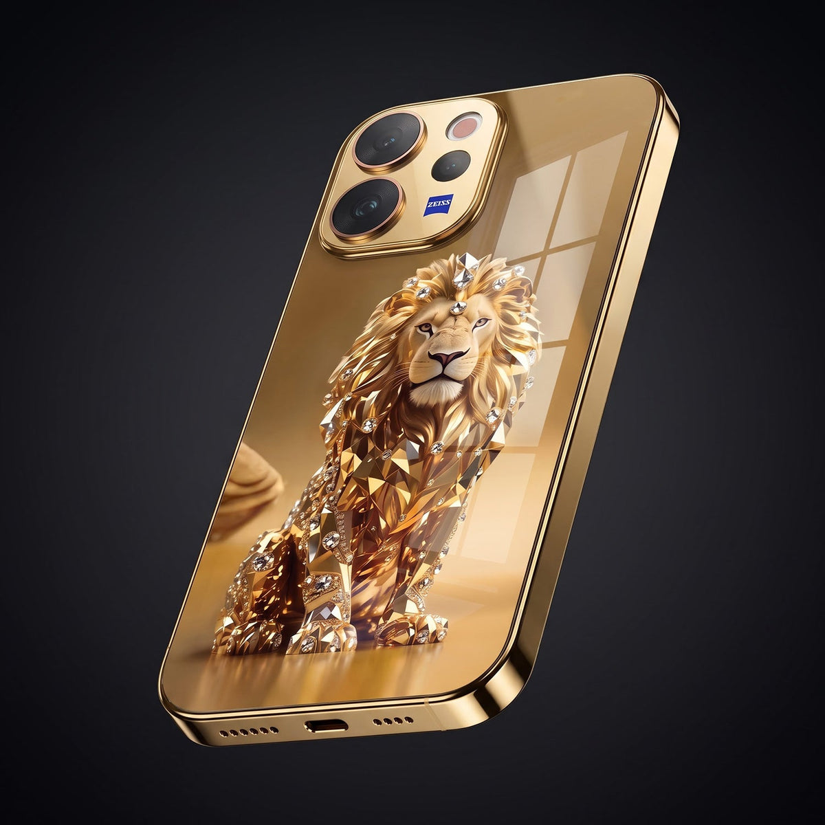 Vivo V70 5G Luxury Lion Gold Electroplated Glass Phone Back Case