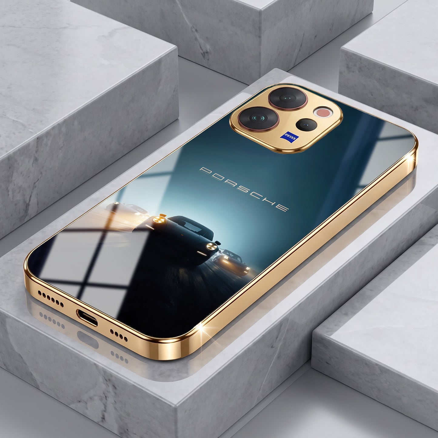 Vivo V70 5G Porsche Luxury Gold Electroplated Glass Phone Back Case