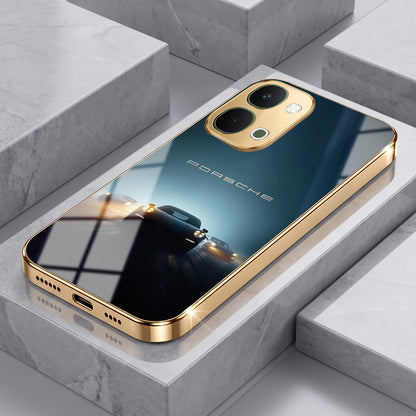 Vivo T5x 5G Porsche Luxury Gold Electroplated Glass Phone Back Case