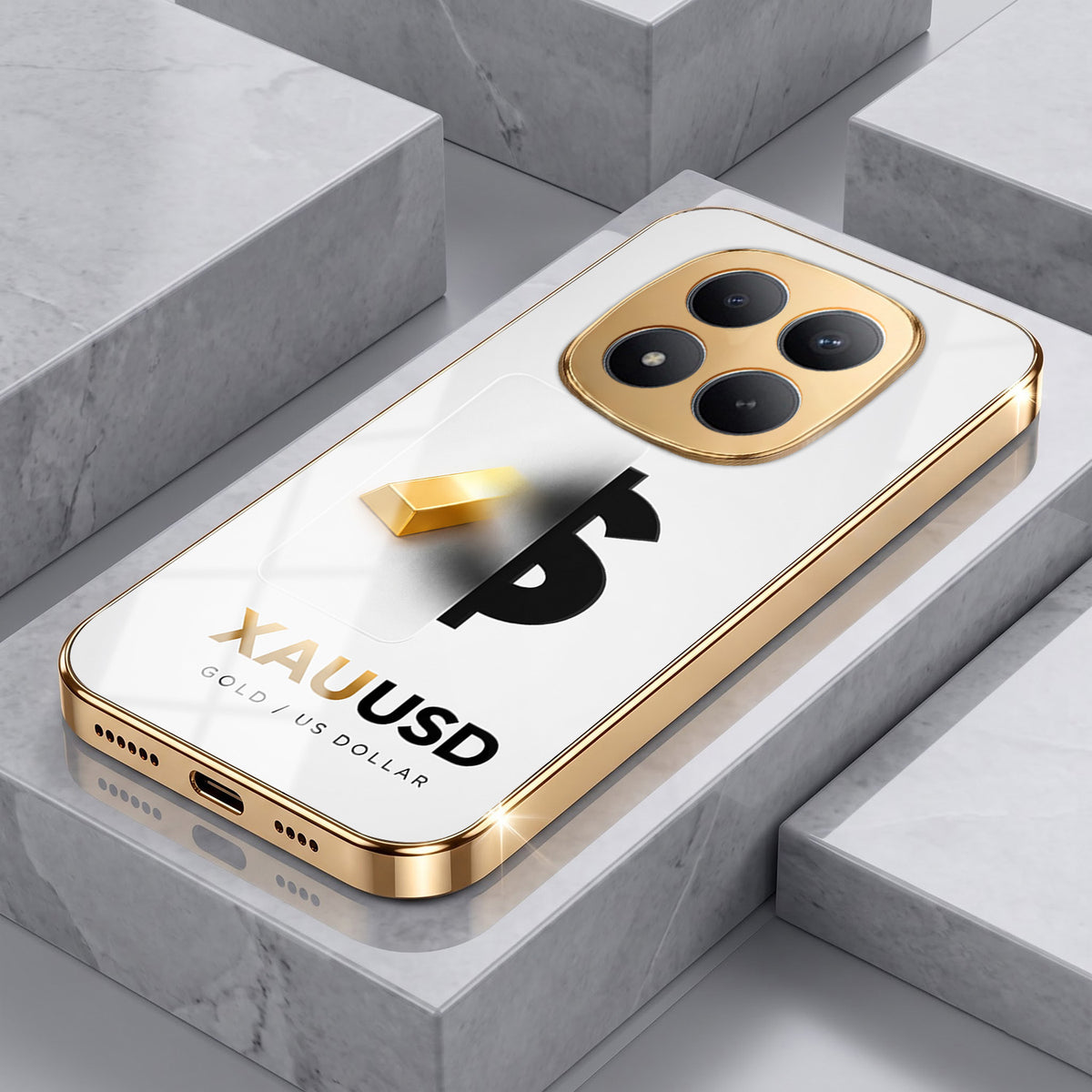Redmi Note 15 Pro Plus 5G Luxury XAU/USD Gold Electroplated Glass Phone Back Case