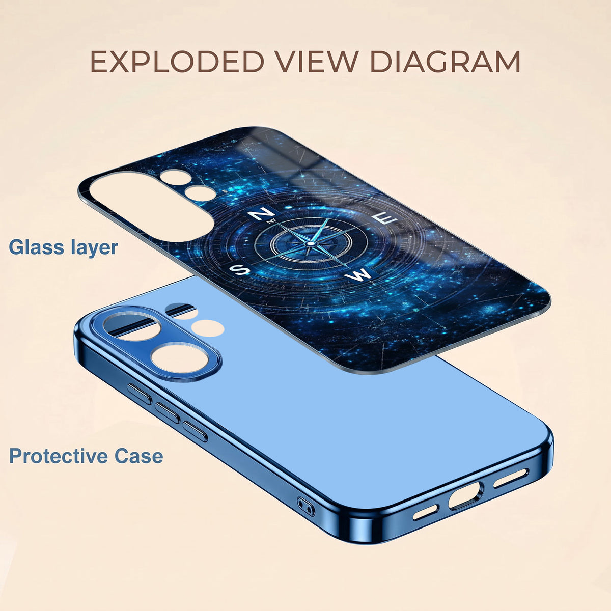 Vivo V60 5G Astral Compass Blue Electroplated Glass Phone Back Case