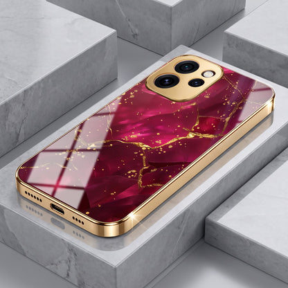 Oppo Reno 15 Pro Mini 5G Luxury Crimson Marble Gold Electroplated Glass Phone Back Case