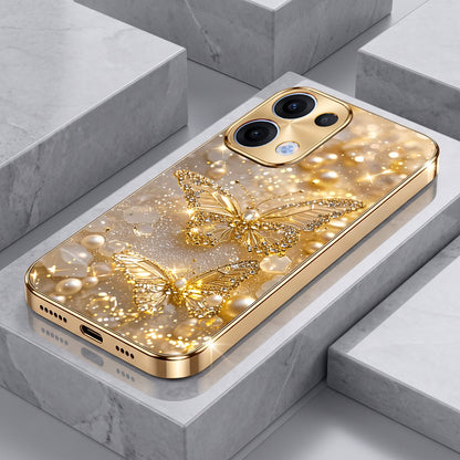 Oppo Reno 13 5G Golden Butterfly Gold Electroplated Glass Phone Back Case