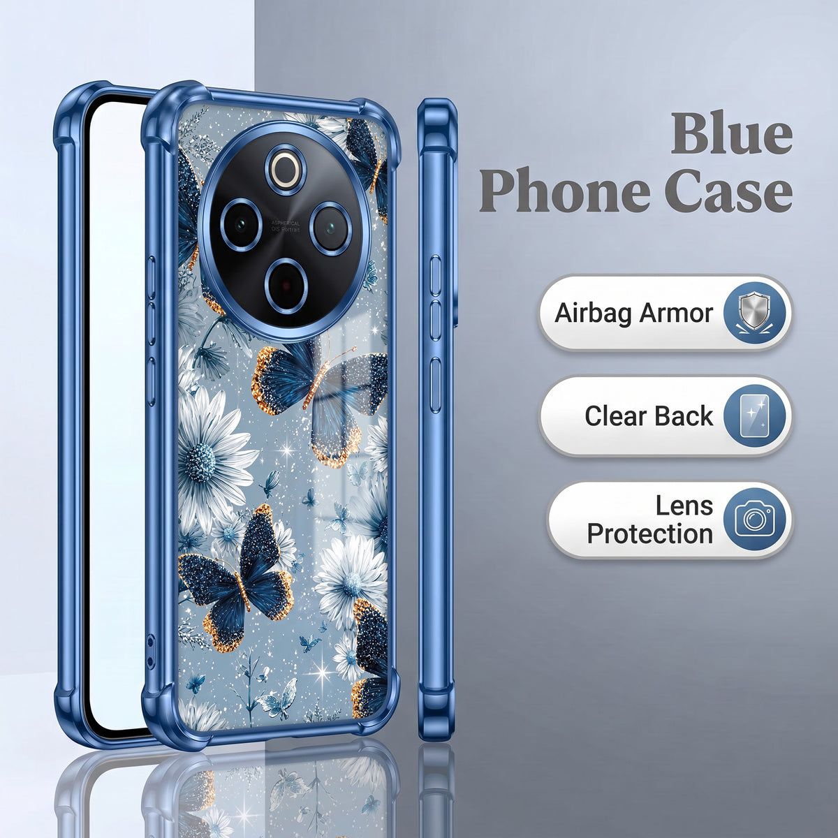 Vivo T4 5G Blue Butterfly Floral Airbags Printed Back Case