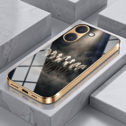 Poco X8 Pro 5G Running Horses Gold Electroplated Glass Phone Back Case